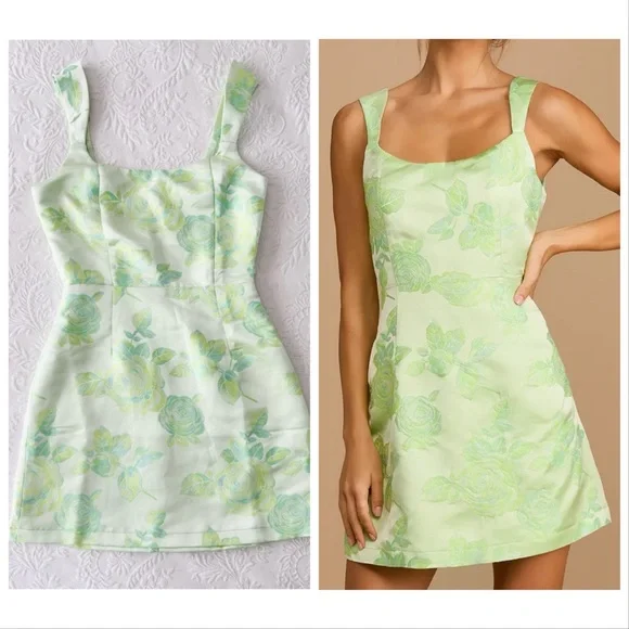 brighter side light green floral satin jacquard mini dress Lulus | Dresses | Nwot Brighter Side Light Green Floral Satin Jacquard Mini  Dress Xsmall